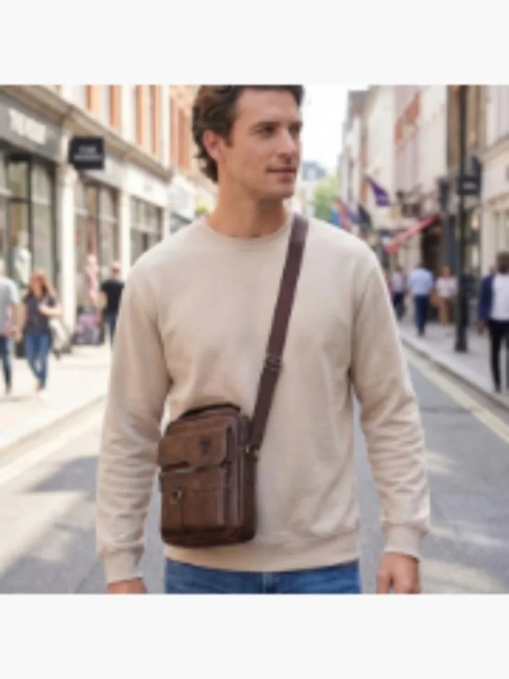 LEBULLBRO Men's Leather Sling Bag Crossbody Messenger with Multiple Pockets
